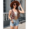 Women's Tie Front Vest Floral Print Embroidered Vintage Sleeveless Crochet Vest - 4 of 4