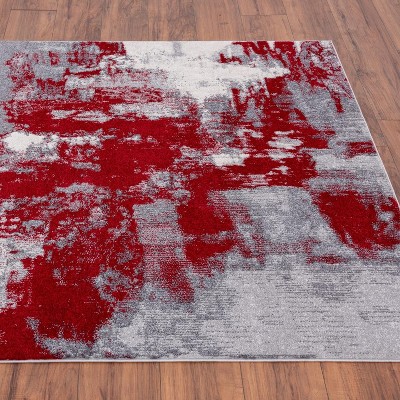 24" Abstract Red Synthetic Easy-Care Rectangular Rug