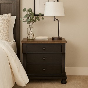 Royal Hampton Nightstand with 2 USB Ports, 3 Drawers, Black Rustic Oak Brown - 1 of 4