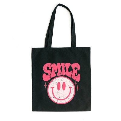 City Creek Prints Pink Smiley Distressed Canvas Tote Bag - 15x16 - Black