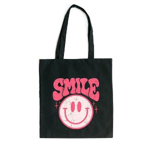 City Creek Prints Pink Smiley Distressed Canvas Tote Bag - 15x16 - Black - 1 of 2