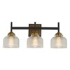 ALOADECOR 3-Light W22" Contemporary Bathroom Vanity Wall Sconce in Black and Vintage Brass with Dome Shape Clear Ribbed Glass Shade - 3 of 4