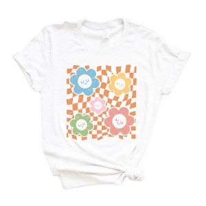 Simply Sage Market Women's Checkered Flowers And Smiley Short Sleeve Graphic Tee - 1 of 2