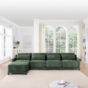 Modular Sectional Sofa, 4-Seater Chenille Fabric Couch with Ottoman, High-Resilience Foam and Wood Frame – Cuddlewood - 1 of 4
