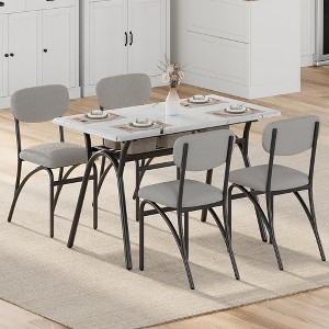 Grey Dining Room Chairs Set of 4, Boucle Fabric Stools with Metal Legs, Backrest and Upholstered Seat Cushion - 1 of 4