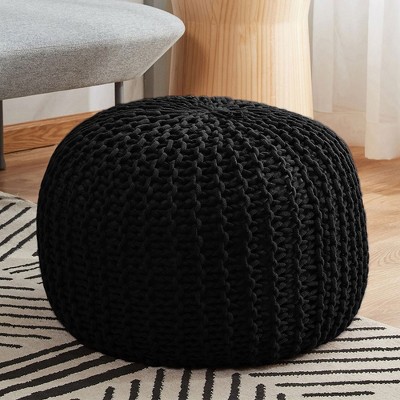 Cheer Collection 18" Round Cable Knit Pouf Ottoman