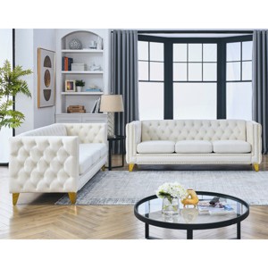 3-Seater Velvet Chesterfield Sofa Set of 2,6-Seater Tufted Sofas with Metal Legs & Nailhead Trim for Living Room-Baofuwish - 1 of 4
