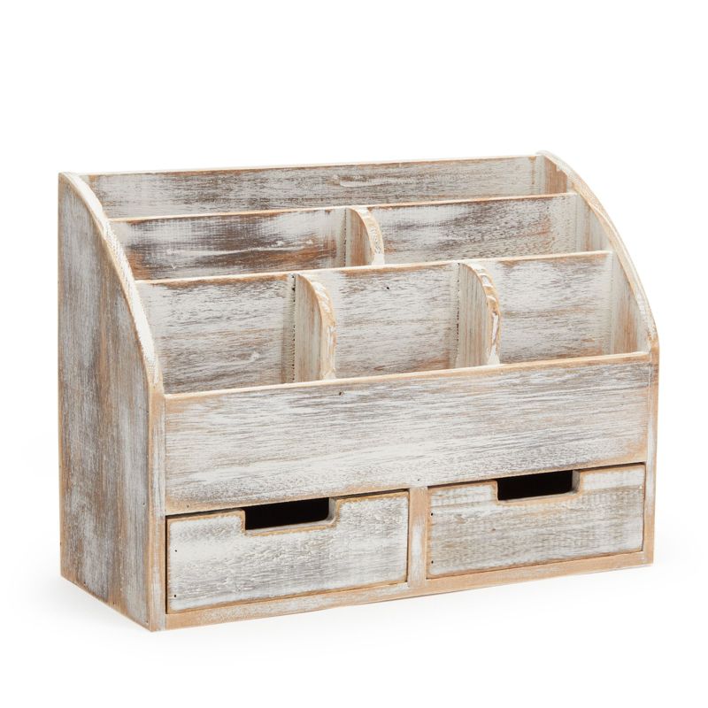 Farmlyn Creek Rustic Wood Desk Organizer with Drawers for Home and Office Supplies Storage, Vintage-Style, 14.5 x 10 x 6 In, 4 of 9