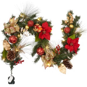 Prelit Christmas Garland, Berries and Pine Cones - 6FT Lighted Garland for Mantle & Outdoor Decoration - 1 of 4