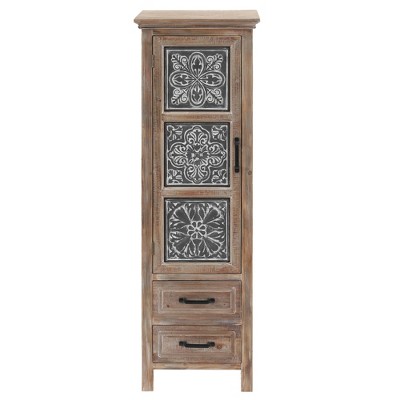 LuxenHome Gray 48" Tall Storage Cabinet, Rustic Wood and Metal Pantry Organization & Coffee Bar Cabinet with 2-Drawer 1-Door Brown
