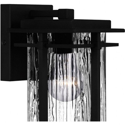 Black Aluminum Dimmable Outdoor Wall Lantern with Textured Glass