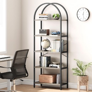 Arched Bookshelf 5 Tier Tall Bookcase Modern Standing Bookshelves Metal Storage Rack Shelf Wood Book Shelf for Bedroom, Living Room, Home Office - 1 of 4