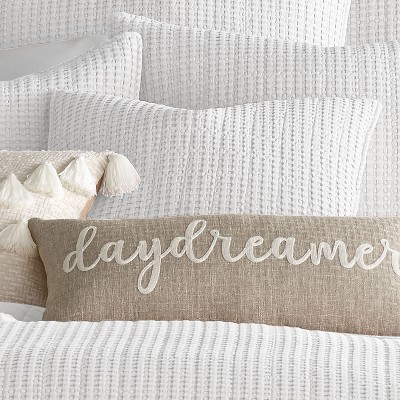 Classic Waffle Square Decor Pillow with Feather Insert, White - 20 in.