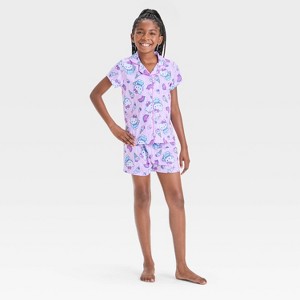Girls' Hello Kitty Button-Up Pajama Set - Pink - 1 of 4