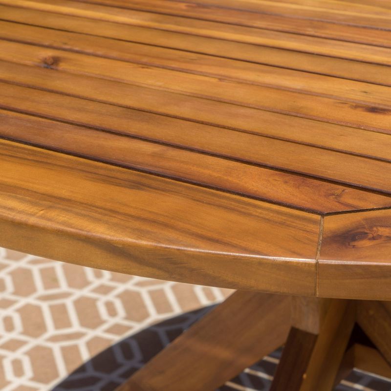 Stamford Round Acacia Wood Outdoor Patio Dining Table - Teak - Christopher Knight Home, 6 of 9