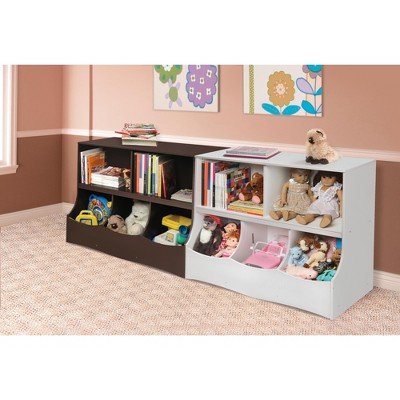 Espresso MDF Kids' Multi-Bin Storage Cubby with Open Shelves
