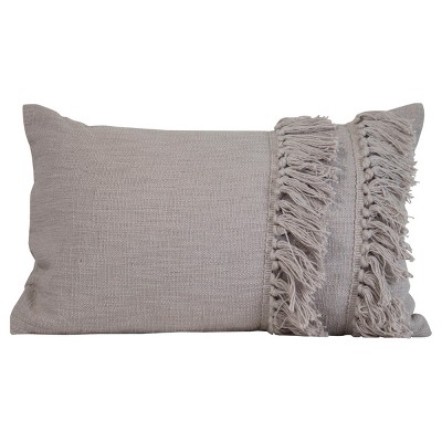 Gray Hand Woven 14x22" Decorative Cotton Throw Pillow with Hand Braided Tassels - Foreside Home & Garden