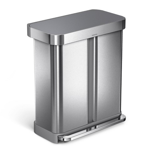 simplehuman® Rectangular Open-Top Metal Trash Can, 2.6 Gallons, 13-1/16H x  6-1/4W x 11-3/10D, Brushed Stainless Steel