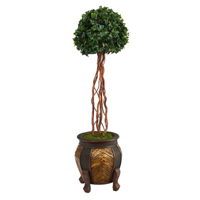 4' Indoor/Outdoor English Ivy Topiary Single Ball Artificial Tree in Decorative Planter - Nearly Natural