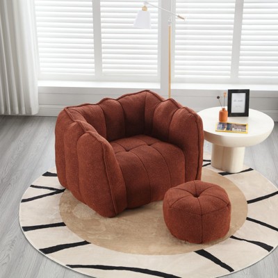 Aukfa Bean Bag Chairs with Ottoman, Bean Bag Modern Lazy Sofa Chair with High Resilient Foam Armrests for Living Room, Bedroom, Apartment, Coffee