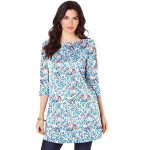 Roaman's Women's Plus Size Boatneck Ultimate Tunic With Side Slits - 1 of 4