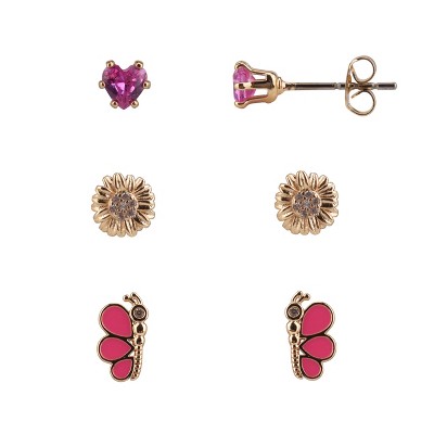 FAO Schwarz Gold Tone Butterfly Trio Earring Set