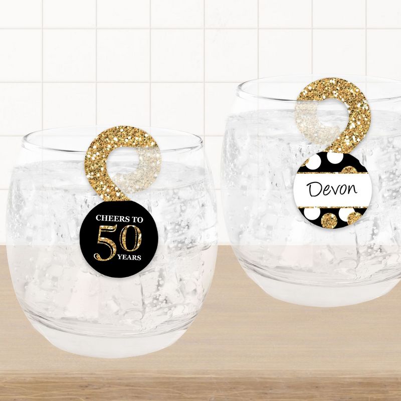Big Dot of Happiness Adult 50th Birthday - Gold - Birthday Party Paper Beverage Markers for Glasses - Drink Tags - Set of 24, 3 of 9