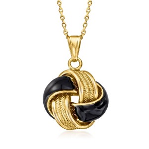 Ross-Simons Italian Black Enamel and 18kt Gold Over Sterling Love Knot Pendant Necklace Size 18 - 1 of 3