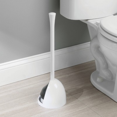 White Plastic Toilet Plunger with Holder Set