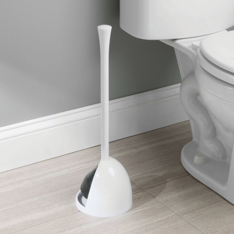 iDESIGN Una BPA Free Plastic Toilet Plunger with Holder White, 6 of 7