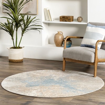 Cyn Beige and Gray Abstract Round Synthetic Area Rug