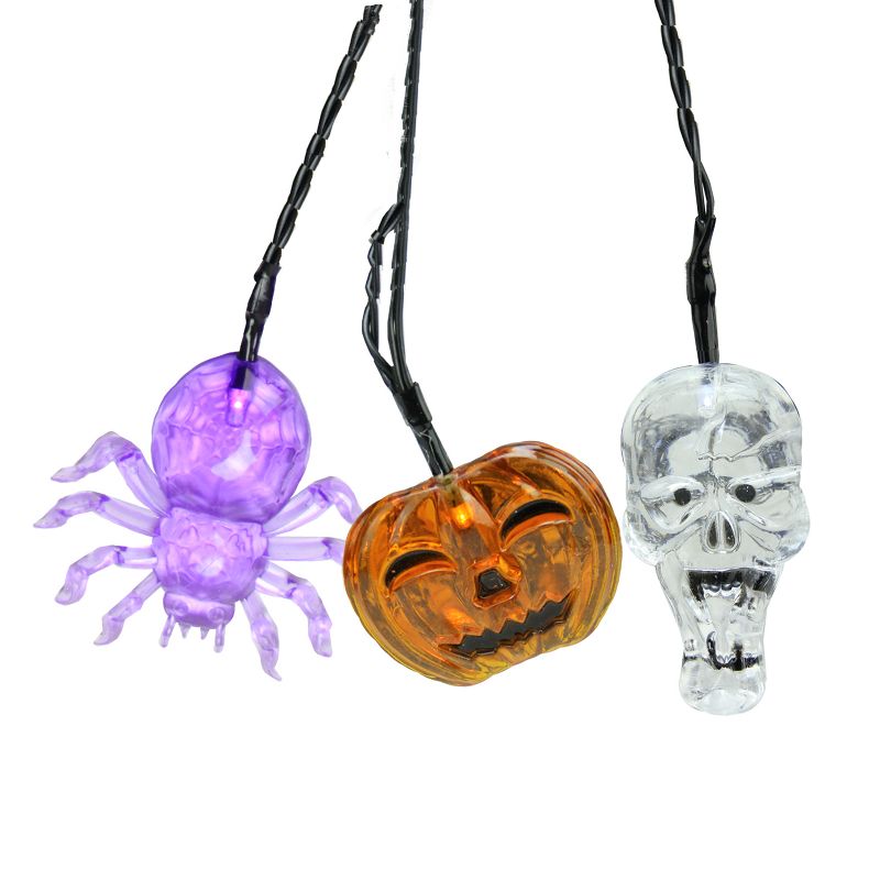 Northlight 90ct Battery Operated Skull, Spider and Jack-o-Lantern LED Halloween Lights Black Wire - 2.5" Purple, 1 of 5