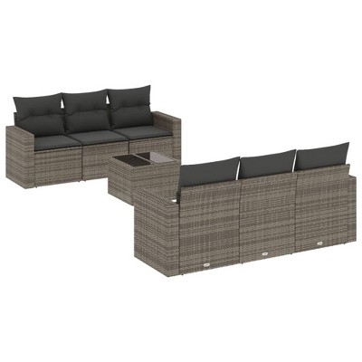vidaXL 7 Piece Patio Sofa Set with Cushions Gray Poly Rattan