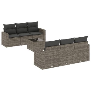 vidaXL 7 Piece Patio Sofa Set with Cushions Gray Poly Rattan - 1 of 4