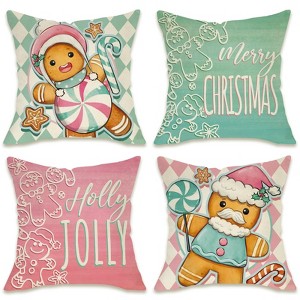 Merry Christmas Gingerbread Man Decorative Throw Pillow Covers 18 x 18 Set of 4 - 1 of 4