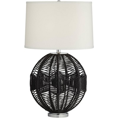 Pacific Coast Lighting North Shore 28 3/4" Tall Basket Modern Coastal End Table Lamp Black String Single Off-White Shade Living Room Bedroom Bedside