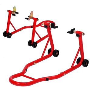 Heavy Duty Motorcycle Lift Stand Set Front and Rear Wheel Paddock Stand with Adjustable U and L Swingarm Spool 900 Lb Capacity for Bike Maintenance - 1 of 4