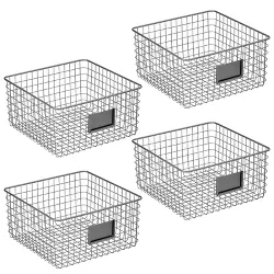 mDesign Metal Wire Food Organizer Storage Bins with Label Slot - 4 Pack - Gray, 12 x 12 x 6