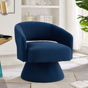 CAVINAS Modern Swivel Barrel Chair with Open Backrest, Upholstered Velvet Accent Chair with 360 Degree Wood Base - 1 of 4