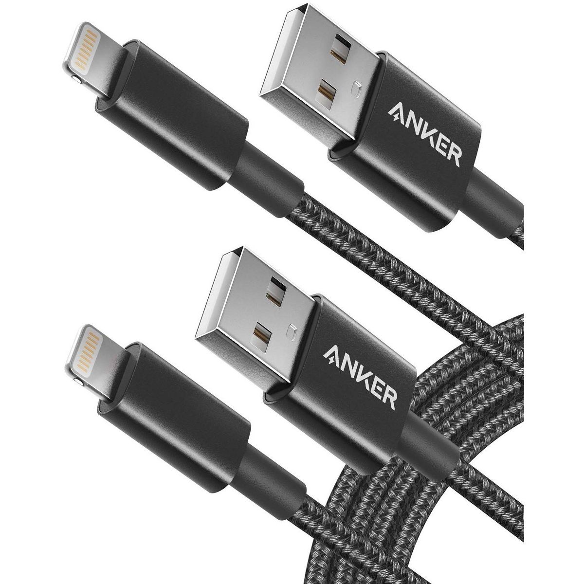 Anker USB-A to Lightning Cable, MFi-Certified, 2-Pack 6 ft Black | Double-Braided Nylon, for iPhone 14/13/12/11 Pro/11/XS Max/XR/8/7/6s Plus & More