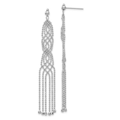 Black Bow Jewelry Beaded Fringe Chandelier Post Earrings in 14k White Gold