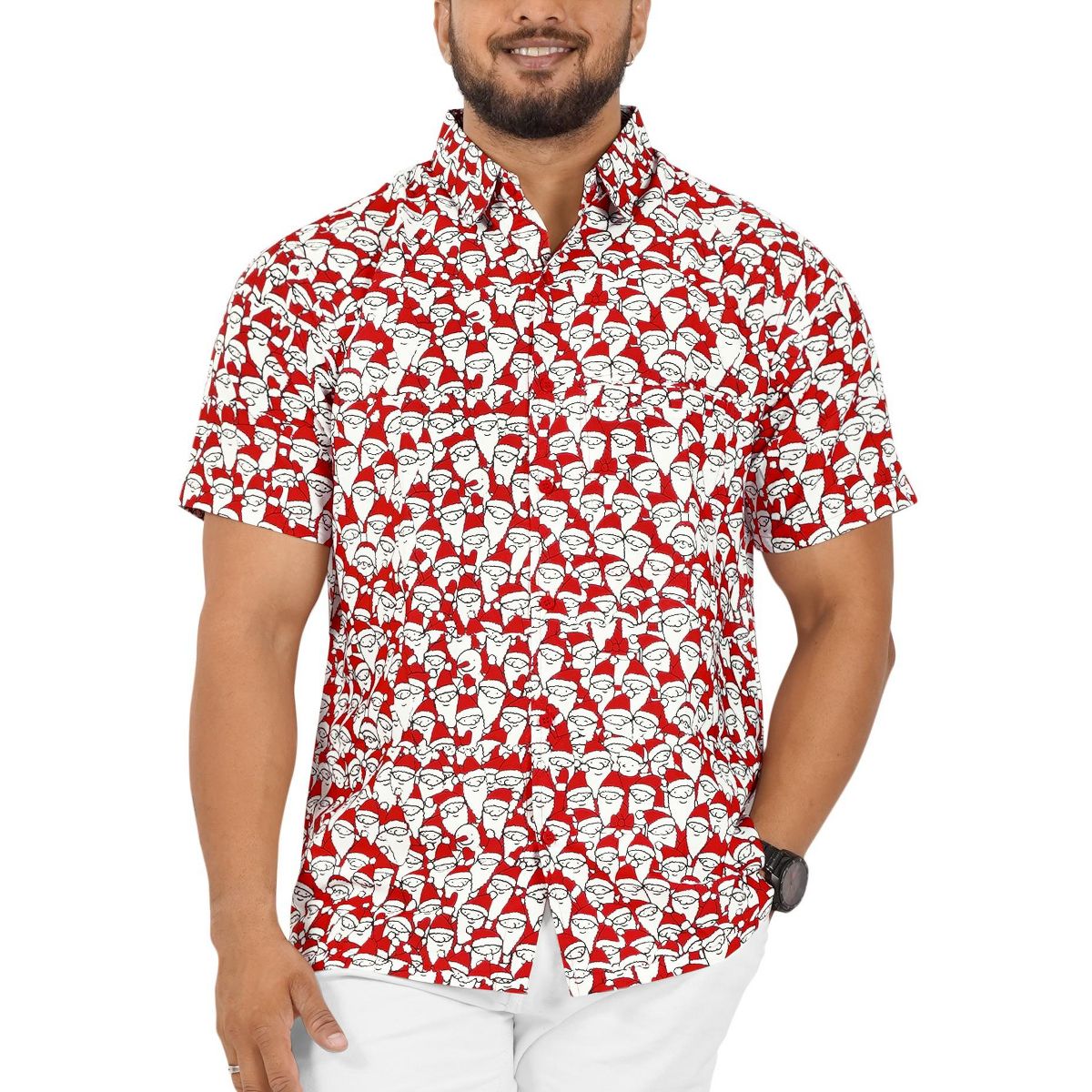 HAPPY BAY Mens Hawaiian Shirts Short Sleeve Button Down Shirt Men's Christmas Tree Shirts Beach Aloha Shirts for Men Funny 3XL Red