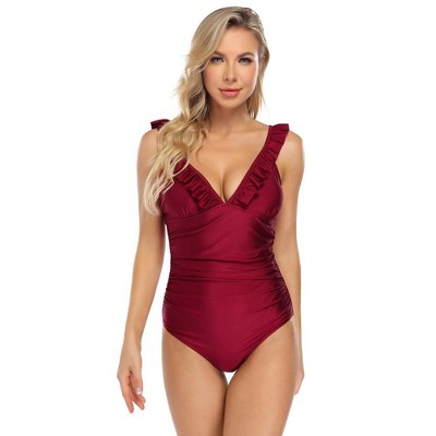 WhizMax Women's V Neck One Piece Swimsuit Ruffled Lace Up Monokini Bathing Suits