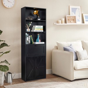 KTMBDW Industrial Bookshelves and Bookcases with Doors Floor Standing 6 Shelf Display Storage Shelves 70.5" Tall Bookcase for Home Office, Living Room - 1 of 4
