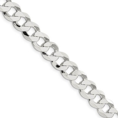 Black Bow Jewelry Men's 9.75mm Sterling Silver Solid Flat Curb Chain Necklace