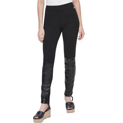 Calvin Klein Womens Faux Leather Accent Casual Leggings