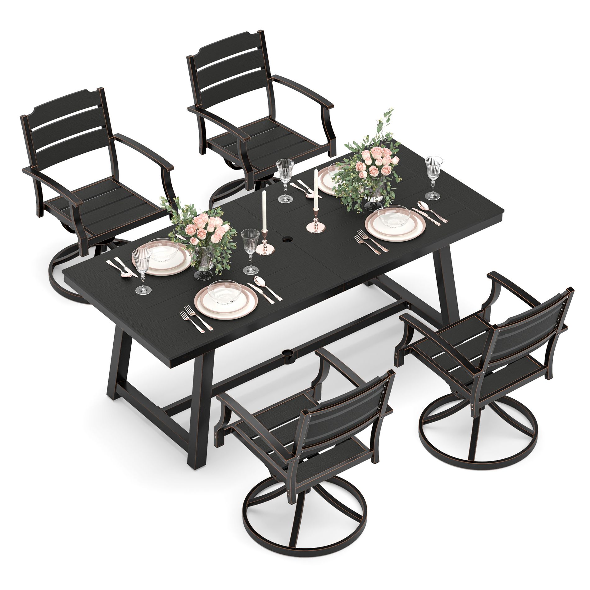 Arceso Outdoor Dining Chair Set, Swivel Rocking Patio Chairs, HDPE Seat with Aluminum Frame Patio Dining Chairs, Outdoor Chairs with Armrest