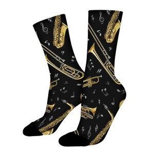Trumpet Women Printed Crew Socks Funny Funky Socks Soft Polyester Novelty Gifts for Artists Men - 1 of 1