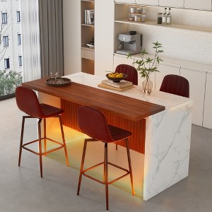 KWPZQEB 63" Modern Kitchen Island, Imitation Marble Rectangle Dining Table with LED & Grille Design for Dining Room, Living Room, Bar, Office - 1 of 4