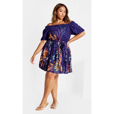 Women's Plus Size Island Breeze Placement Dress - indigo | CITY CHIC